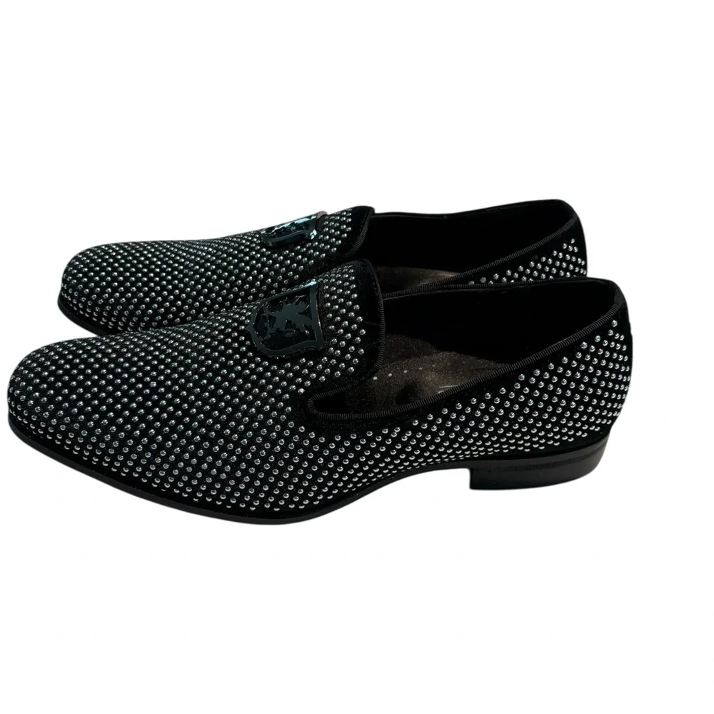 Stacy Adams Swagger Men’s Studded Slip-ons Black and Silver With Box 8.5M